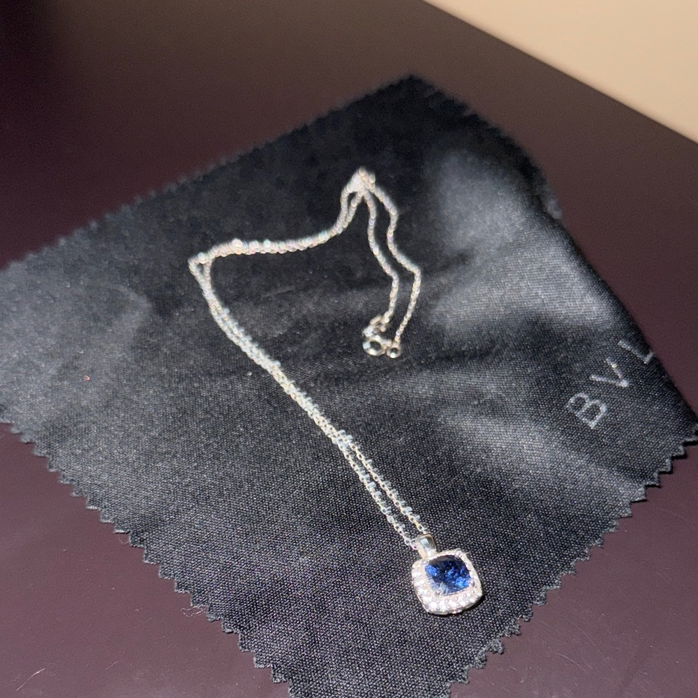 Silver Necklace with Deep Blue Halo Pendant